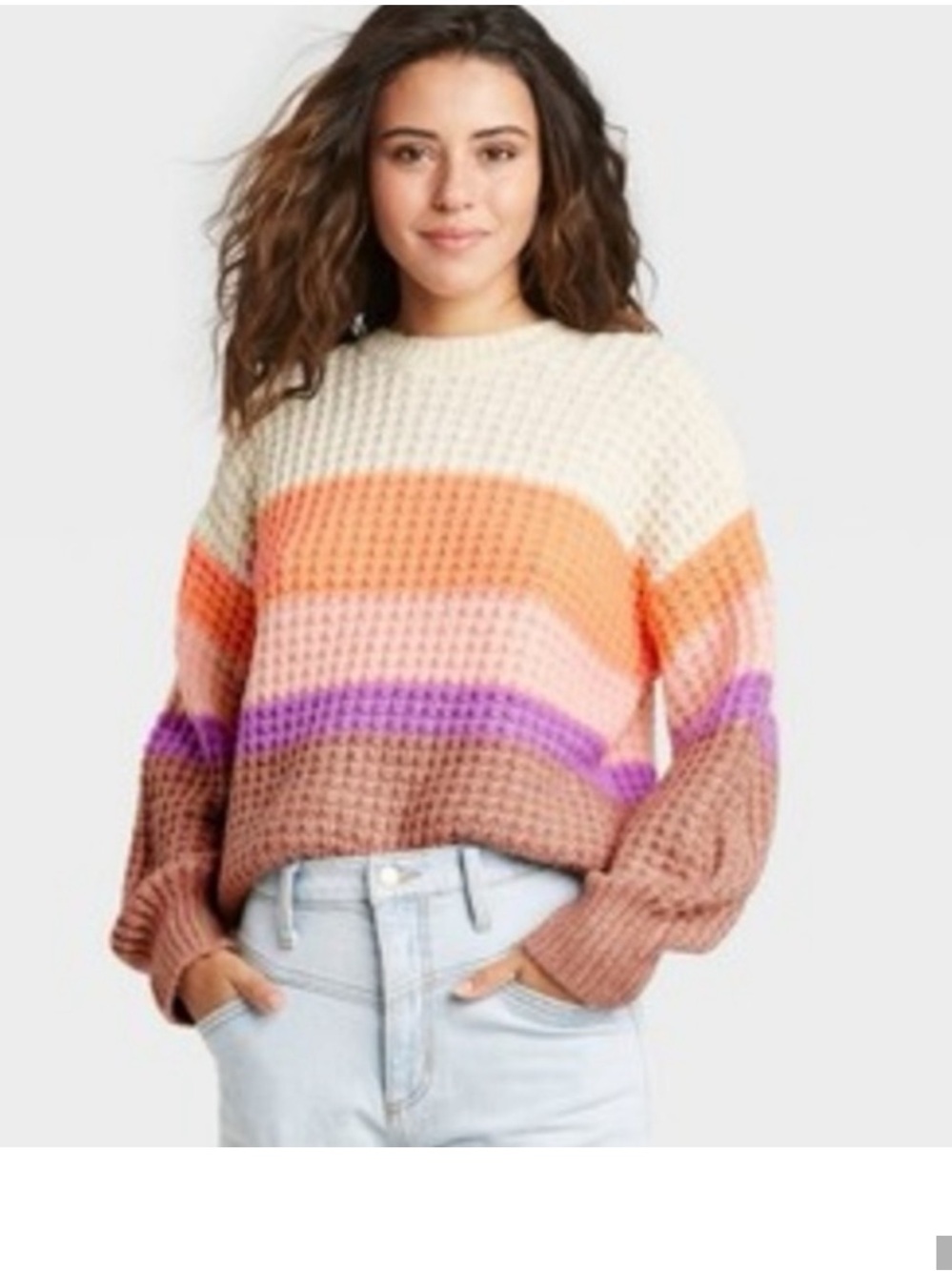 Universal Thread Cream, Orange, Pink, Purple & Brown Striped Crew Sweater